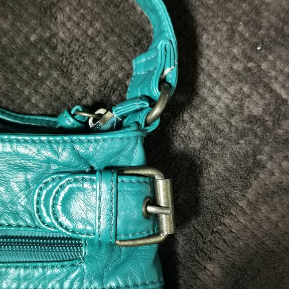 Aqua/Brass Faux Leather Crossbody EUC #245 - Picture 12 of 16